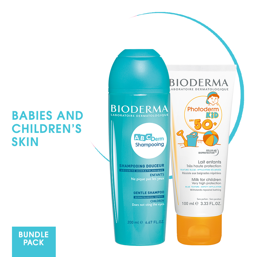 Bioderma Bundle: Photoderm Kid Lait SPF50+ 100ml & ABCDerm Shampoo 200ml Bundle