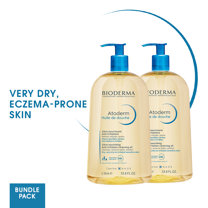 baby-fair Bioderma Atoderm Huile de douche Anti-Irritation Face & Body Cleansing Shower Oil (Very Dry to Eczema-Prone Skin) 1L Twinpack