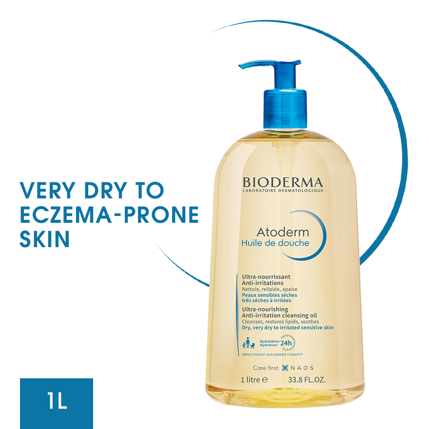 Bioderma Atoderm Huile de douche Anti-Irritation Face & Body Cleansing Shower Oil (Very Dry to Eczema-Prone Skin) 1L