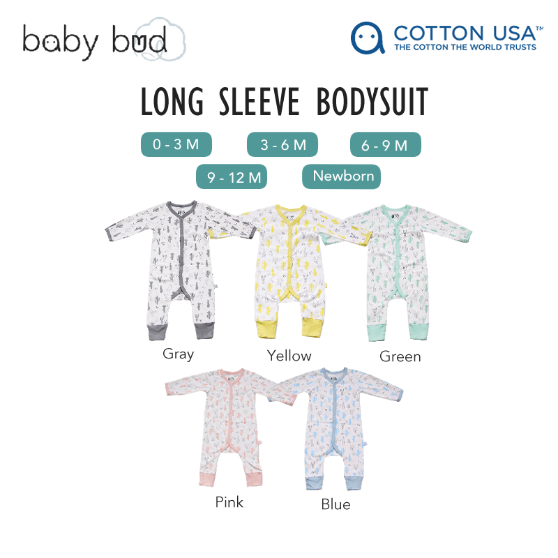 baby-fair Baby Bud Baby Long Sleeve Bodysuit | from Newborn | 100% US Cotton | Softer & More Durable