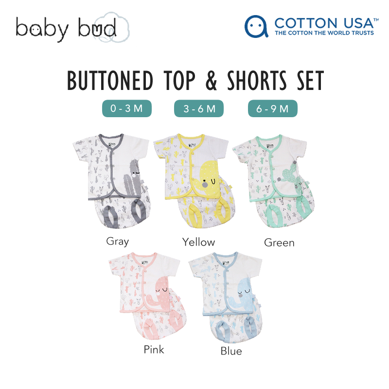 baby-fair Baby Bud Baby Buttoned Top + Shorts Set | from Newborn | 100% US Cotton | Softer & More Durable
