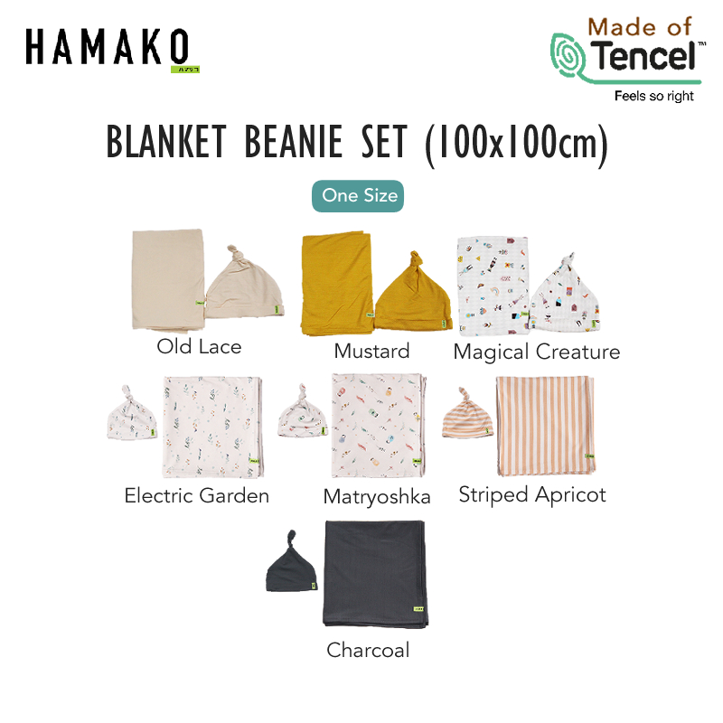 baby-fair Hamako Baby Blanket + Beanie Set (100cm x 100cm) | Safe for Sensitive Skin | Premium Grade Tencel Intimate