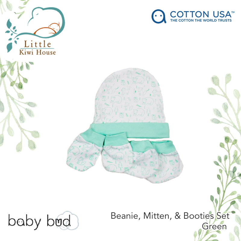 Baby Bud Baby Beanie + Mitten + Booties Set | from Newborn | 100% US Cotton | Softer & More Durable