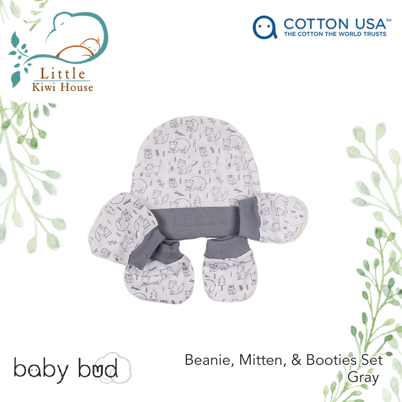 Baby Bud Baby Beanie + Mitten + Booties Set | from Newborn | 100% US Cotton | Softer & More Durable
