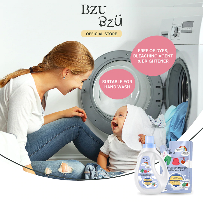 (Bundle of 2) Bzu Bzu Baby Laundry Detergent and Softener 2-in-1 - 1000ml Bottle