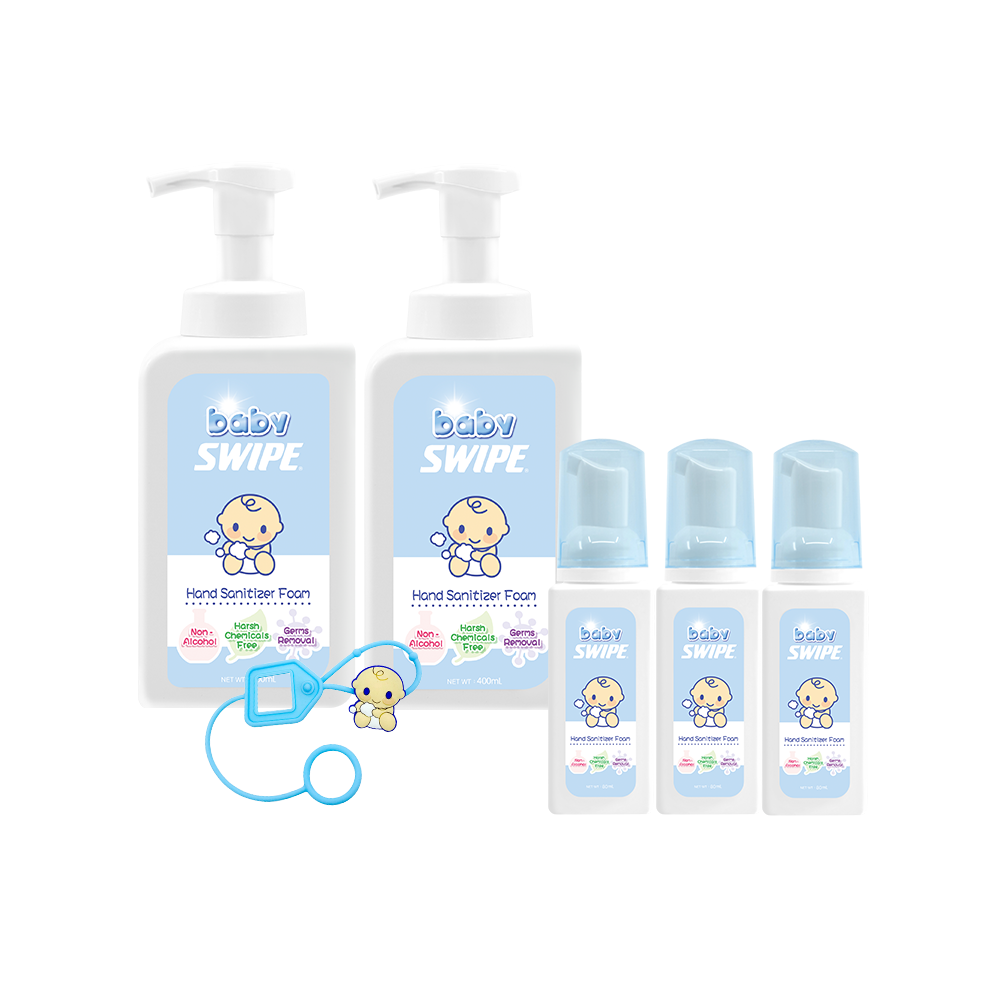 babySWIPE Hand Sanitizer Bundle (2x 400ml + 3x 80ml + 1x Hand Sanitizer Holder)
