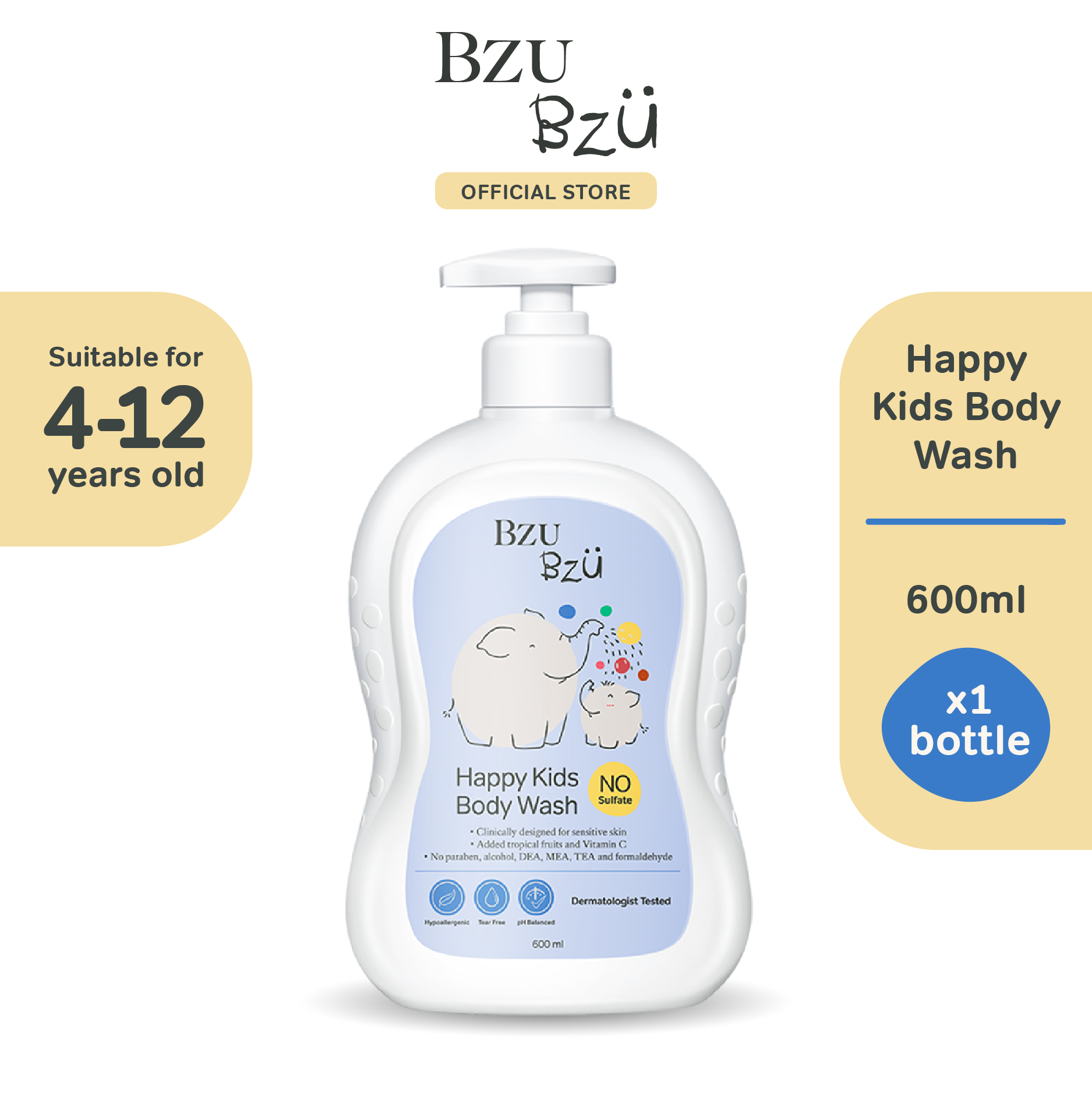 Bzu Bzu Happy Kids Body Wash 600ml + FREE Foldable Wash Basin (worth $10.50!)