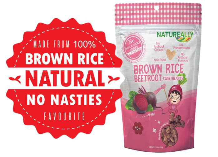 NATUREALLY Brown Rice On The Go Puff Beetroot Sweethearts(No Sugar, Salt & Msg Added) - 15m+ 