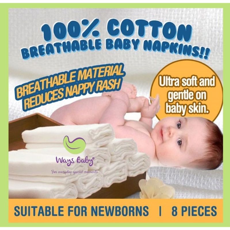 baby-fair Ways Baby 100% Cotton Napkin (Pack of 8pcs) 