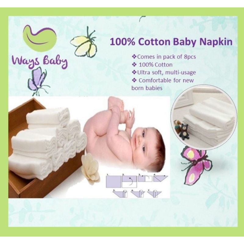 Ways Baby 100 Percent Cotton Napkin (Pack of 8pcs) [Bundle of 2]