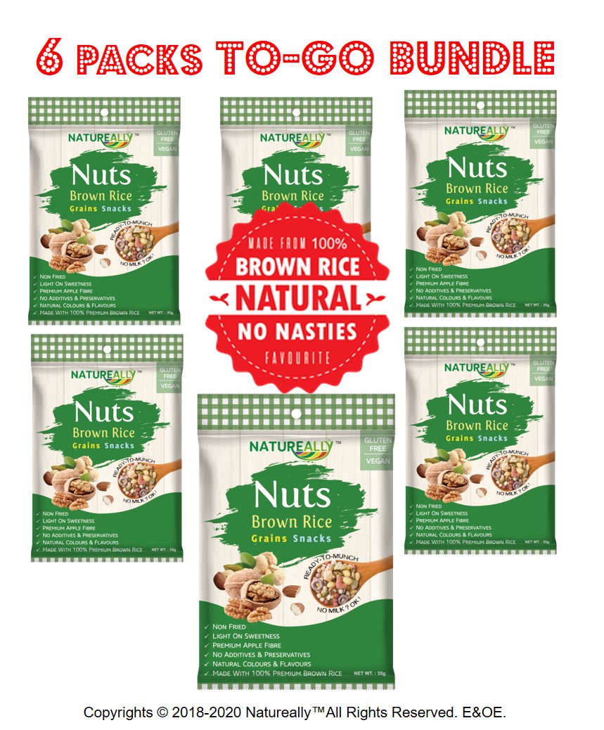Value Pack Of 6x35g NATUREALLY Brown Rice and Nuts Grains Snacks Cereal (Gluten Free)