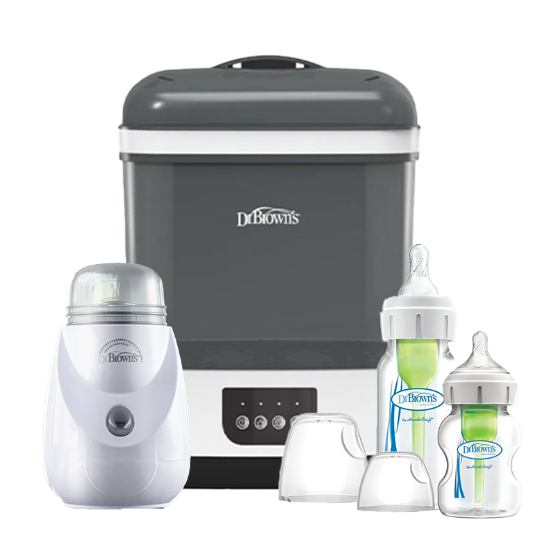 Dr Brown's Electric Sterilizer and Dryer with HEPA Air Filter + Dr Brown's Insta Electric Bottle / Food Warmer & Sterilizer + Anti-Colic Feeding Bottle Bundle