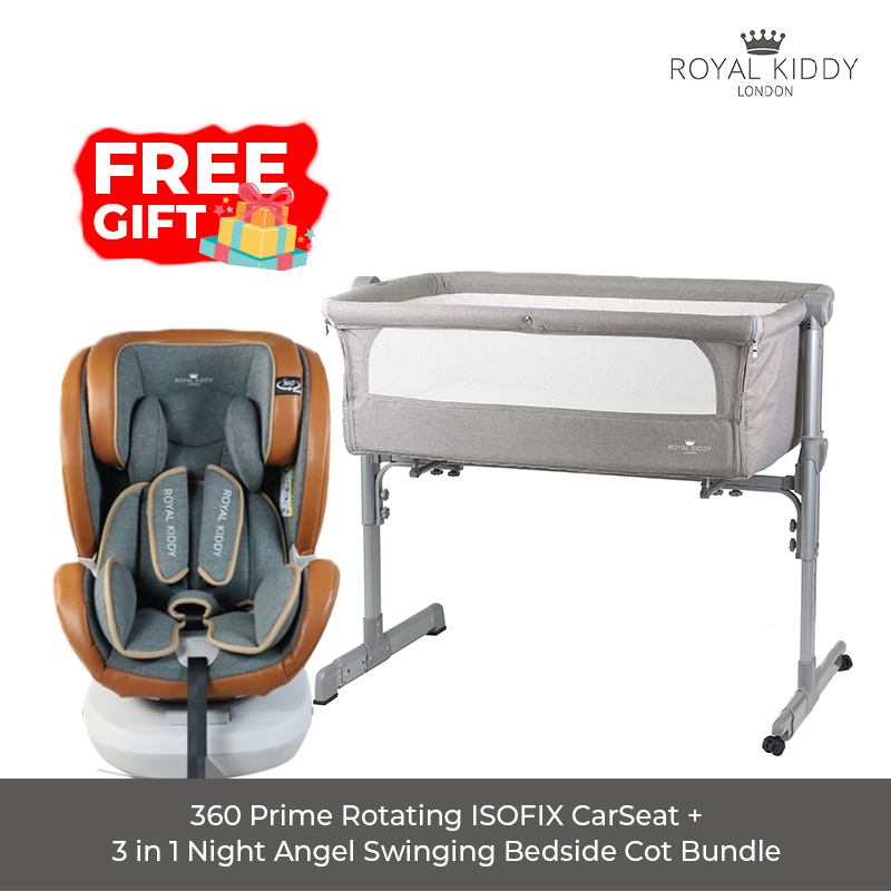 Royal Kiddy London 360 Prime Rotating ISOFIX Car Seat + RK 3 in 1 Night Angel Swinging Bedside Cot