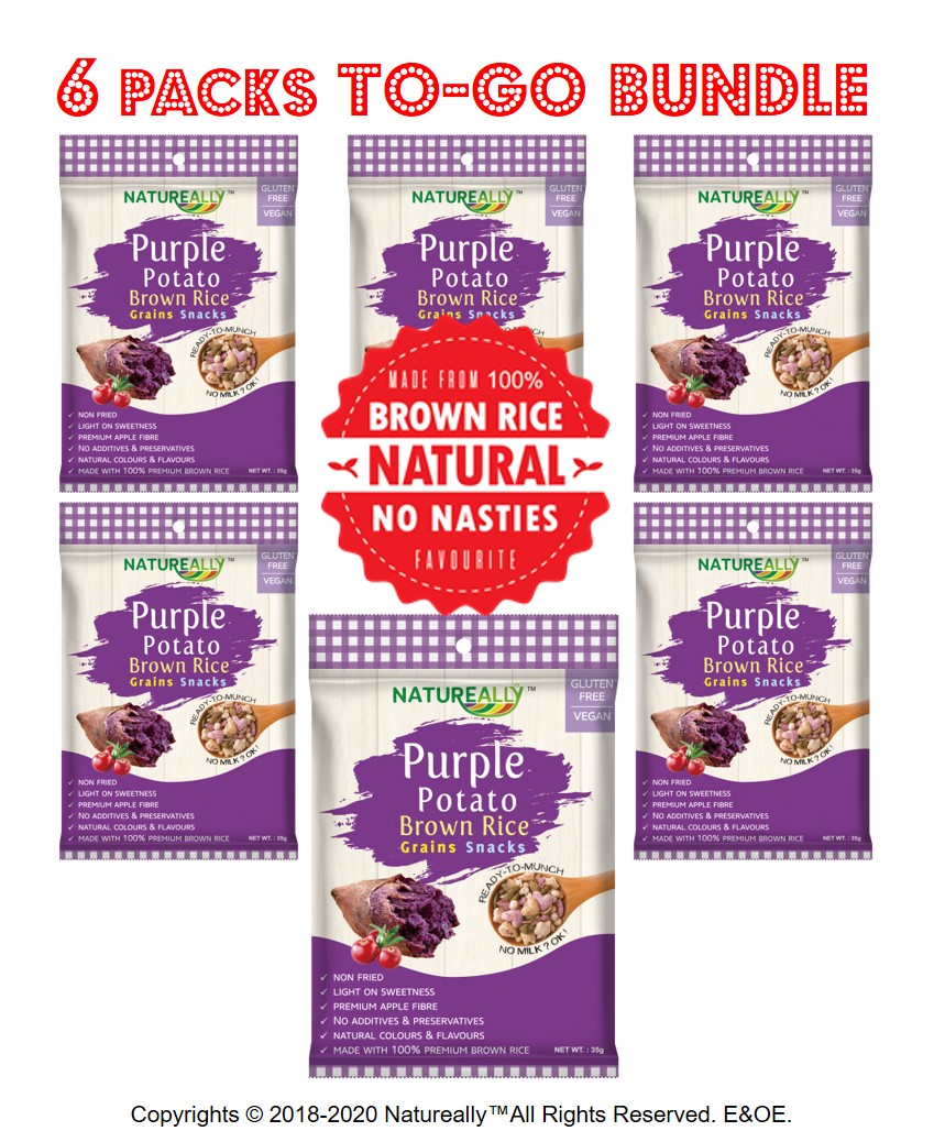 Value Pack Of 6x35g NATUREALLY Brown Rice and Purple Potato Grains Snacks Cereal (Gluten Free)