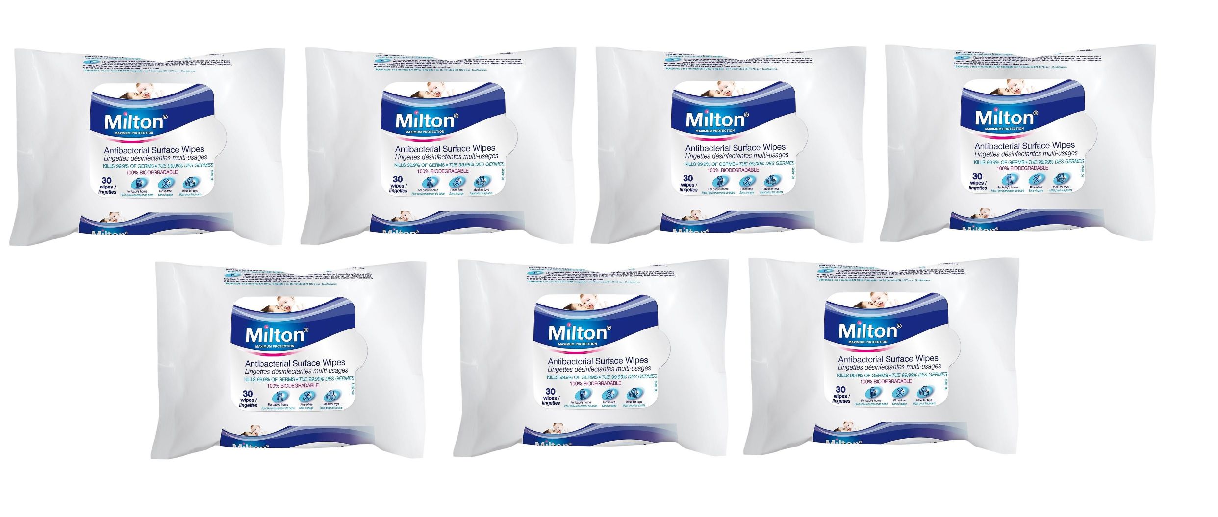 MILTON Antibacterial Surface Wipes (30s) - Pack of 7
