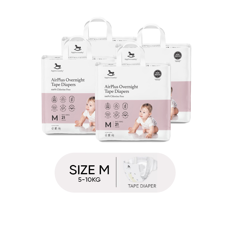 (Bundle of 4) Applecrumby AirPlus Overnight Mini-Tape Diapers