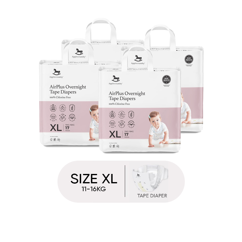 (Bundle of 4) Applecrumby AirPlus Overnight Mini-Tape Diapers