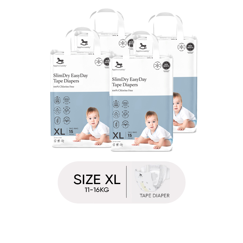 (Bundle of 4) Applecrumby SlimDry EasyDay Mini-Tape Diapers