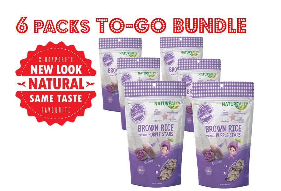 Value Pack Of 6x30g NATUREALLY Brown Rice On The Go Puff Purple Stars(No Sugar, Salt & Msg Added) - 15m+