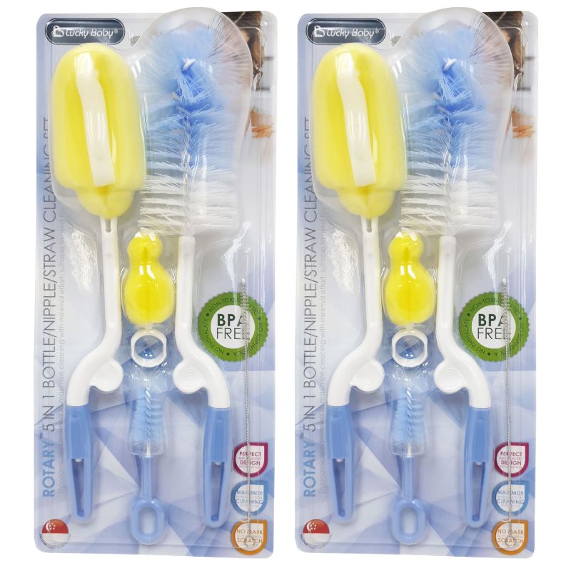 (Bundle of 2) Lucky Baby Rotary 5 In 1 Bottle/Nipple/Straw Cleaning Set - Blue
