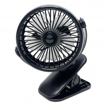 Mini 360° Rechargeable Portable Clip On Fan W/Light - Black