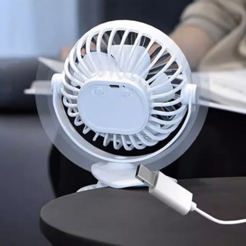 Lucky Baby Mini 360deg Portable Clip On Fan W/Light (Rechargeable) - White