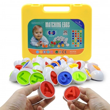 Lucky Baby Montessori Educative Matching 26pcs Eggs for Kids with Yellow Holder - Alphabet