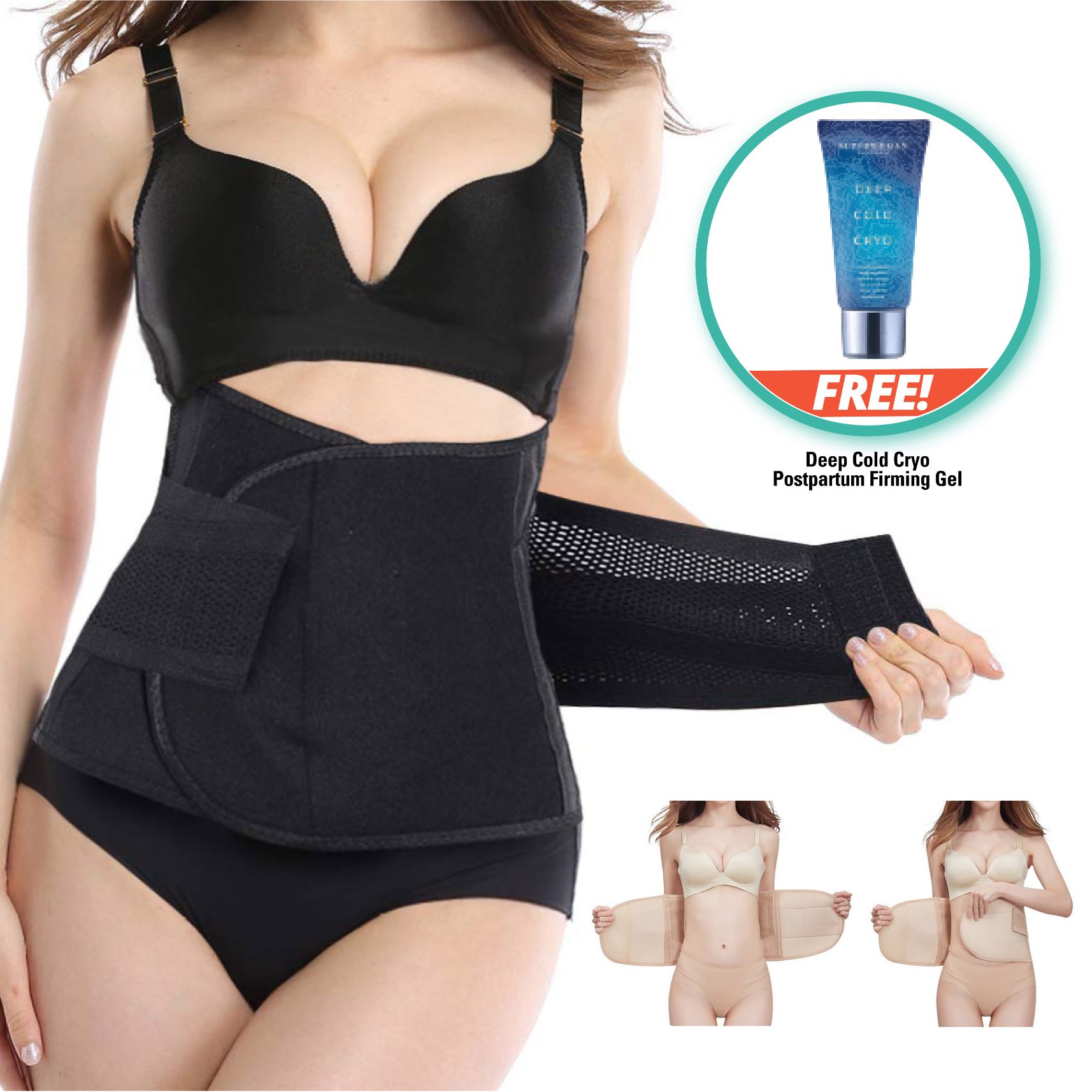 SUPERWOMAN Barely Belly Maternity Recovery Binder + Free Deep Cold Cryo Postpartum Firming Gel