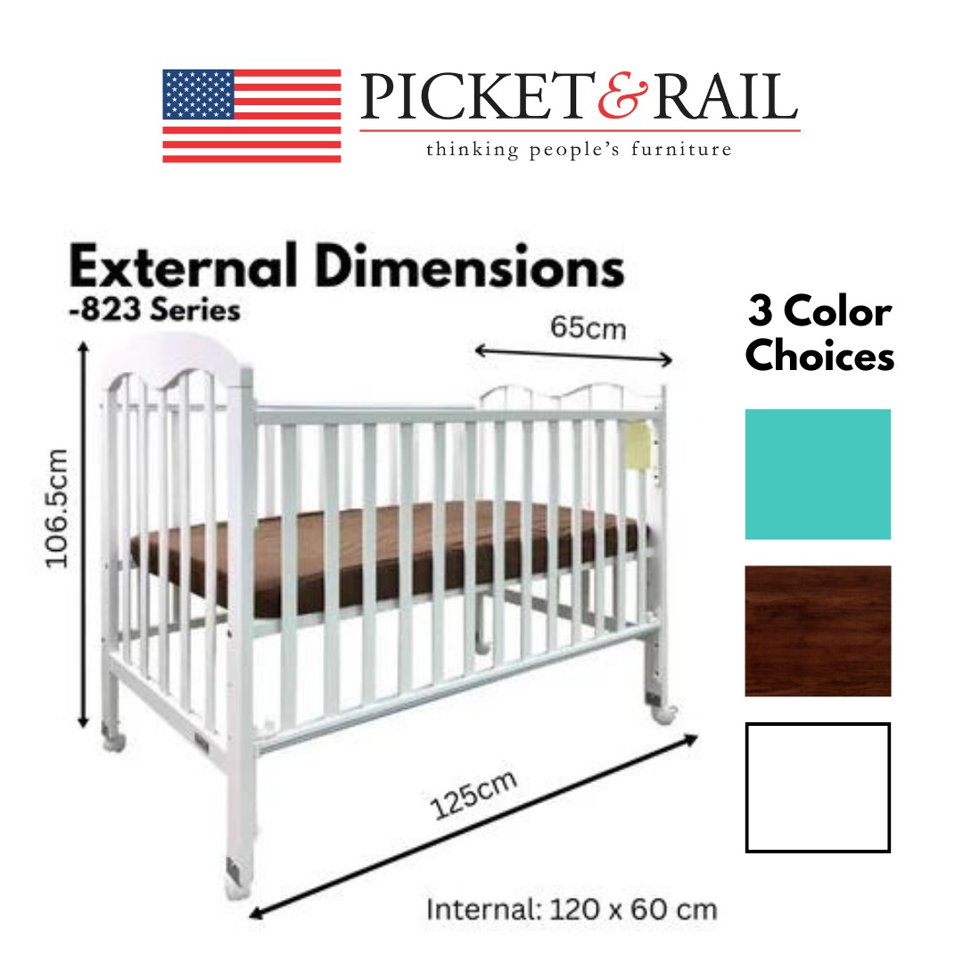 Picket & Rail 6-in-1 Solid Wood Convertible Baby Cot with Drop Side Gate (120x60cm)