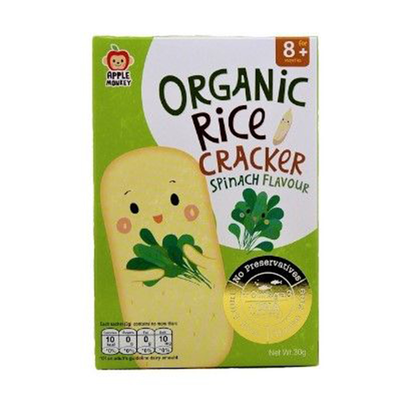 Apple Monkey Organic Rice Cracker - Spinach - 30g (10x3g)