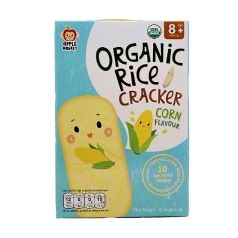 Apple Monkey Organic Rice Cracker - Corn - 30g (10x3g)