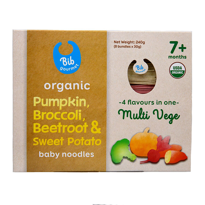 Bib Gourmet Organic Pumpkin, Broccoli, Beetroot & Sweet Potato Baby Noodles (30g x 8)