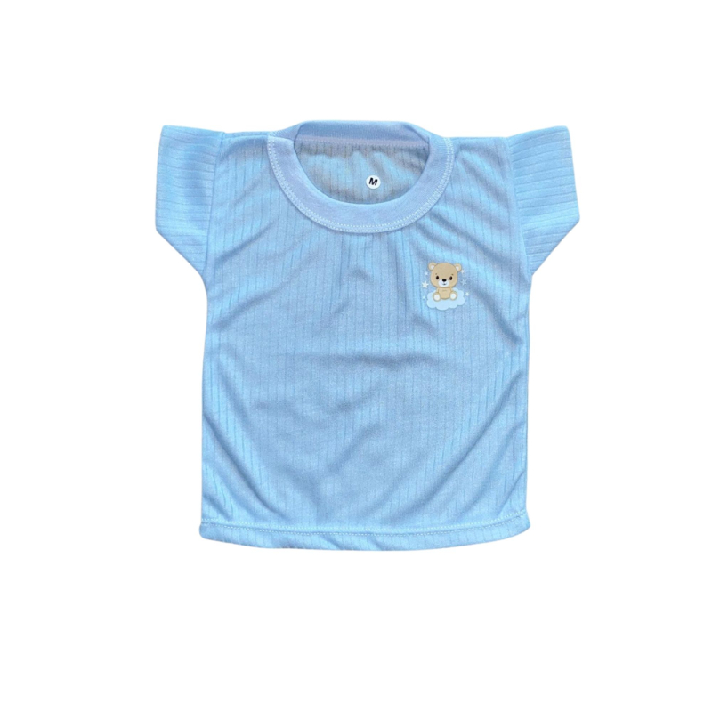 Power Kids Short Sleeve T-shirt (Salur Cotton) with Cute Animal Prints - Blue