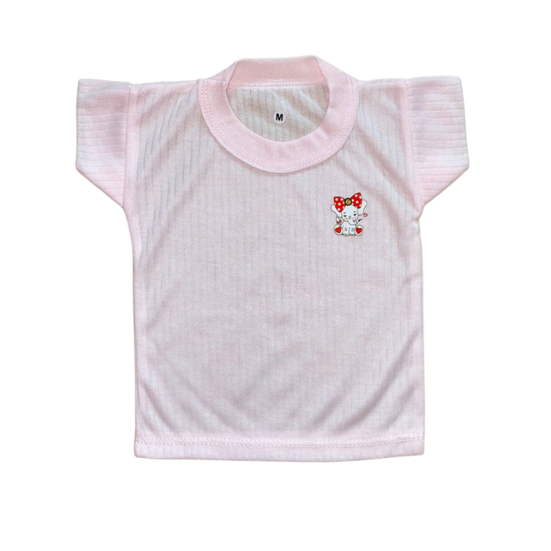 Power Kids Short Sleeve T-shirt (Salur Cotton) with Cute Animal Prints - Pink