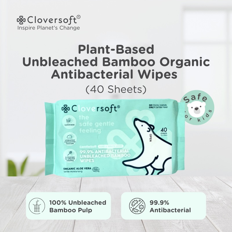 Cloversoft Plant-Based Unbleached Bamboo 99.9%25 Antibacterial Organic Wet Wipes