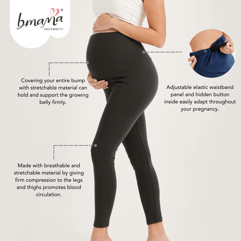 Bmama Adjustable Slim Fit Stretchable High Waist Maternity Legging - Black