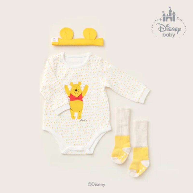 (Buy 3 1 Free) Agabang x Disney Baby Winnie The Pooh Baby Bodysuit With Hairband & Socks