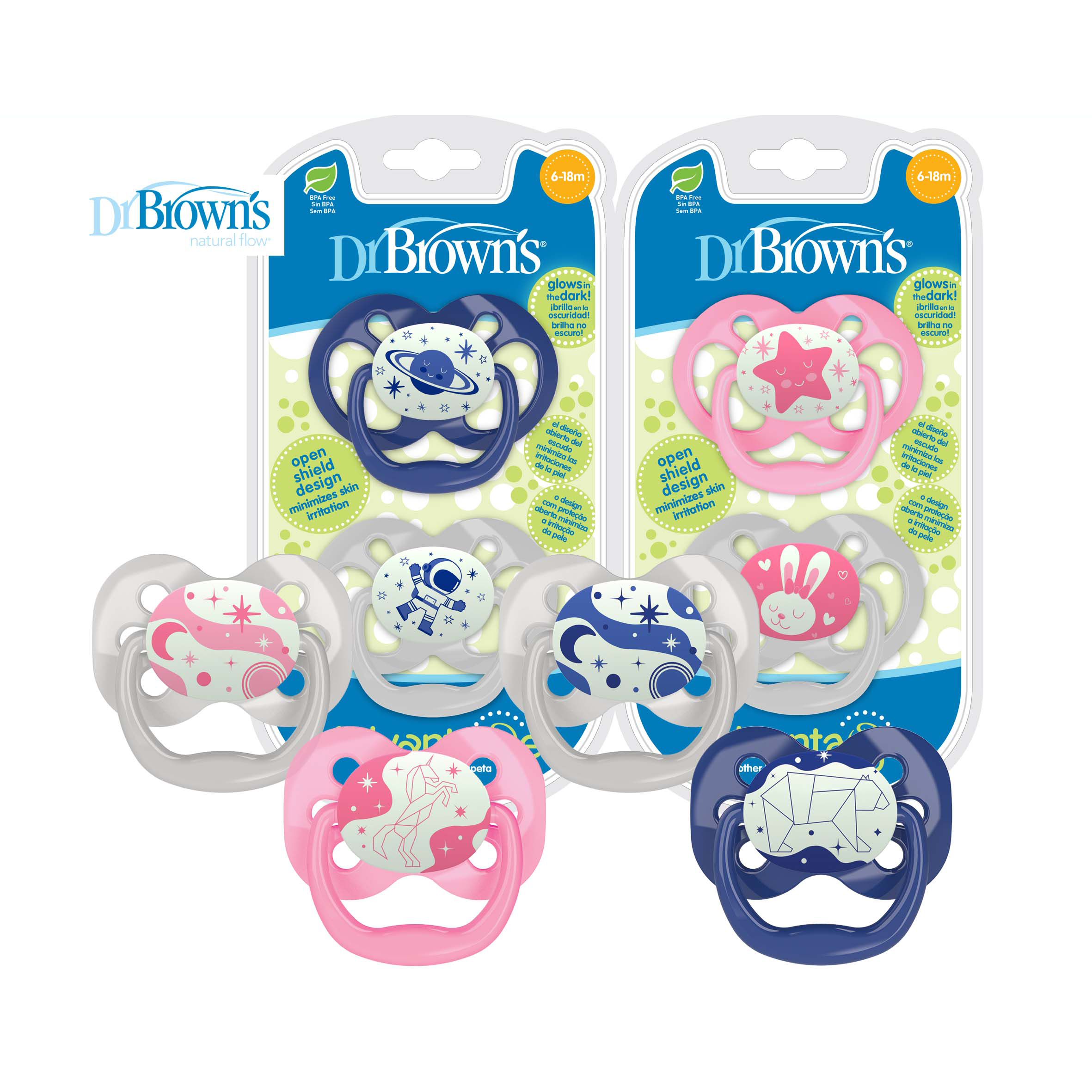 Dr Browns Advantage Glow in the Dark Pacifier, 2pcs