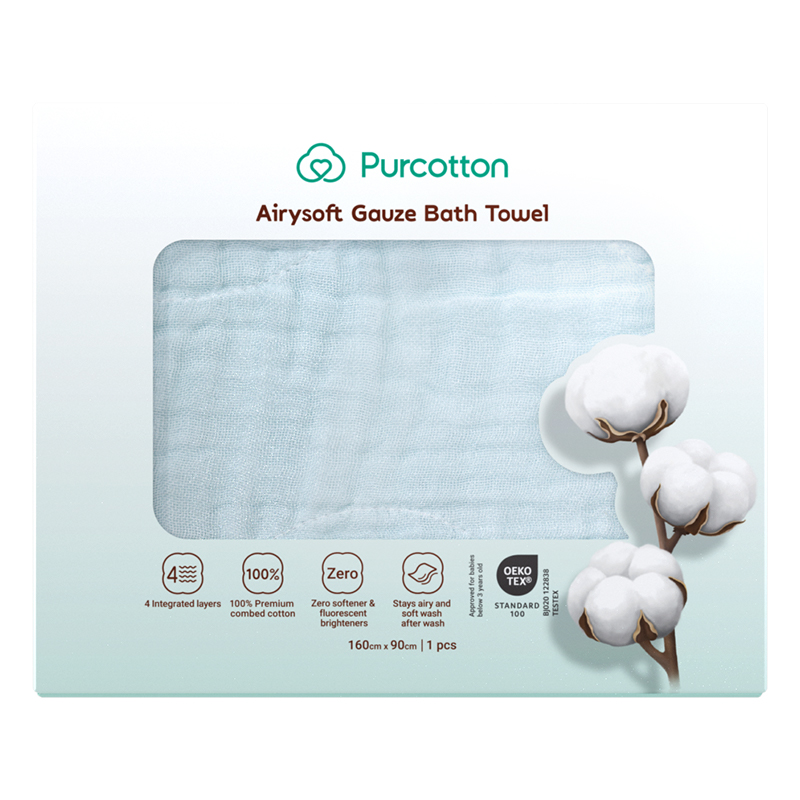 Purcotton Airysoft Gauze Bath Towel 4 Integrated Layers 160cm x 90cm