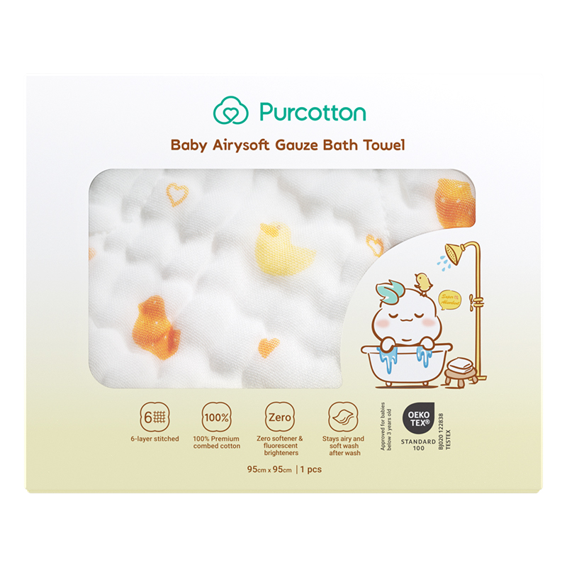 Purcotton Baby Airysoft Gauze Bath Towel 6-layer Stitched 95cm x 95cm