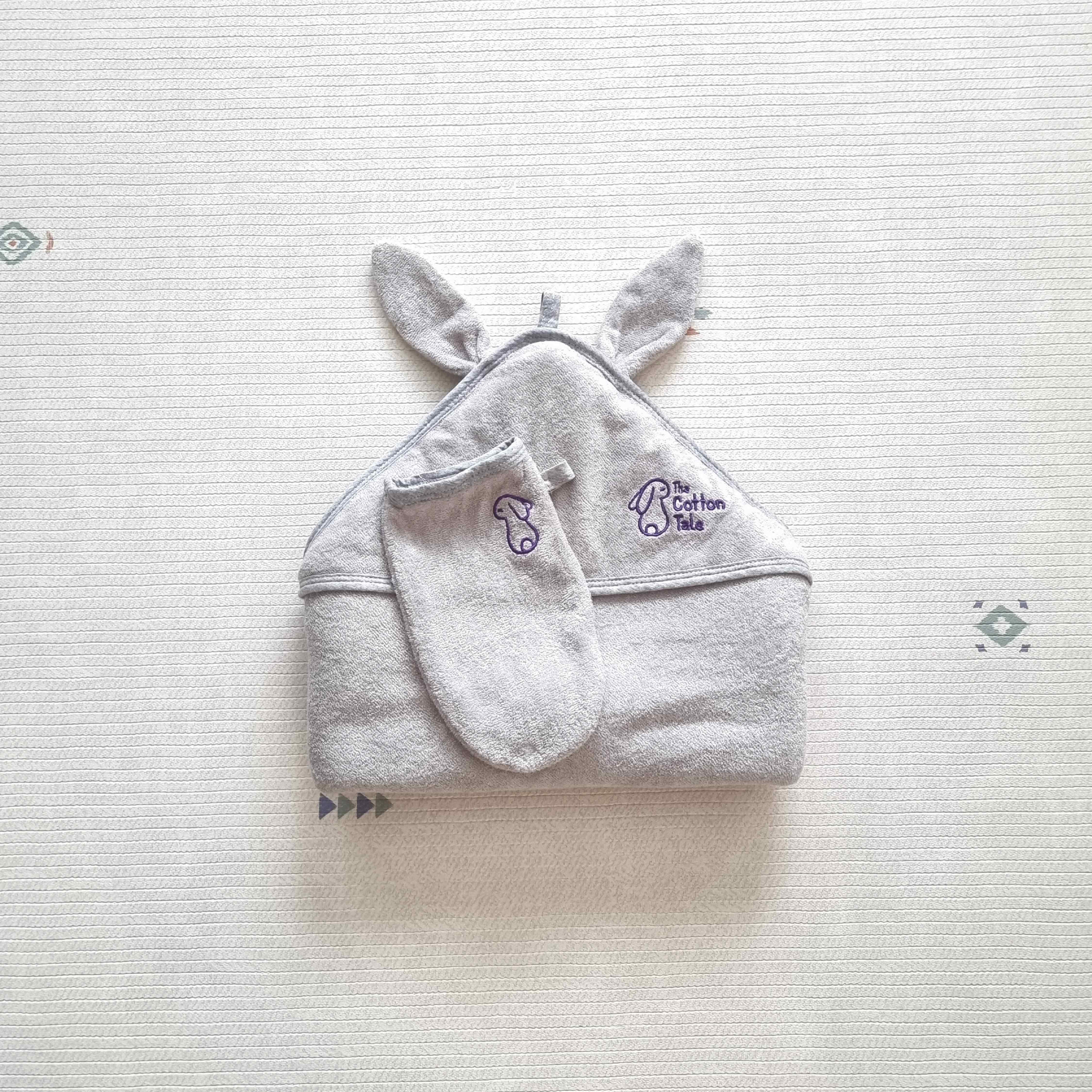 (Bundle of 6 *Choose colours on site) The Cotton Tale 100% Organic Bamboo Bunny Hooded Towel and Mitt Set (100cm x 100cm)
