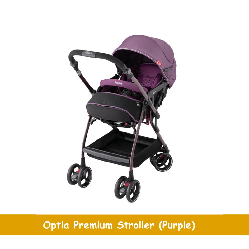 Aprica Optia Premium Stroller (Purple/Black) + Free 1 Year Warranty