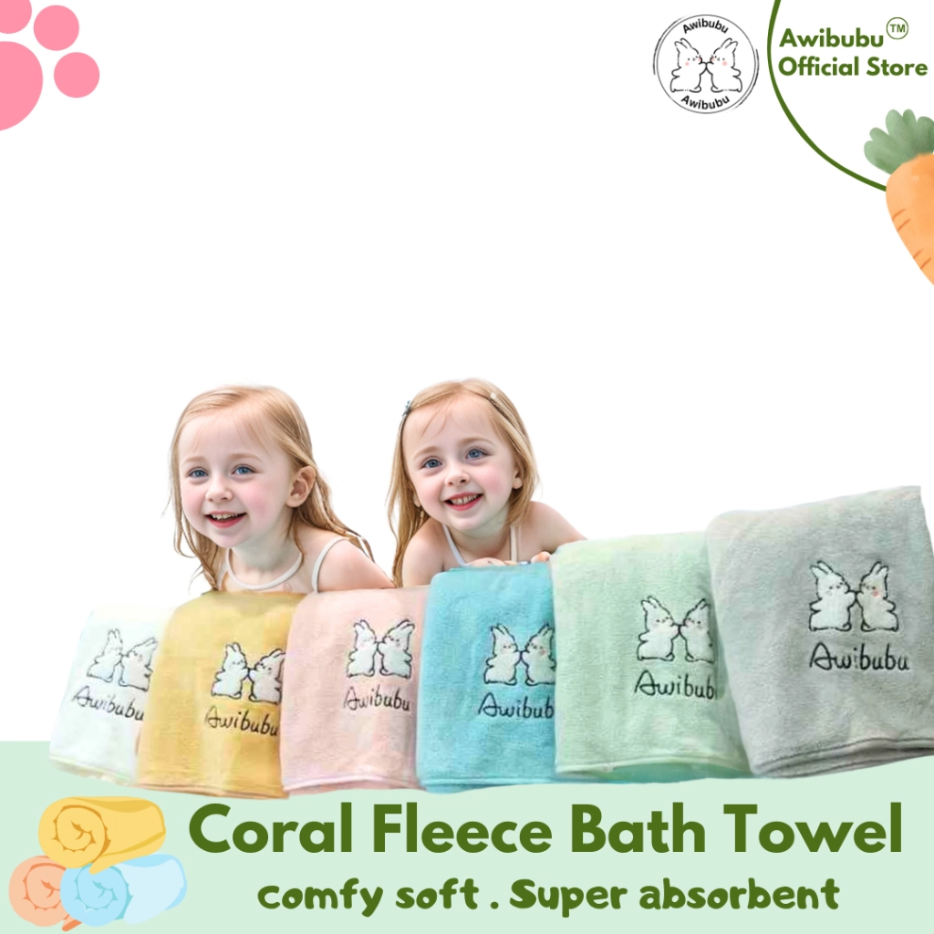 (Bundle of 3) Awibubu Kids Ultra Soft Coral Fleece Towel