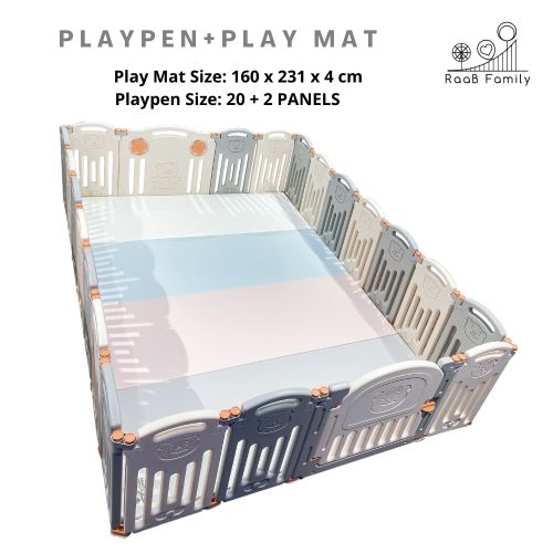 RaaB Family Bear Foldable Playpen Kids Playard Play Fence Safety Gate Premium (Non Toxic Material) - 20+2 Panels