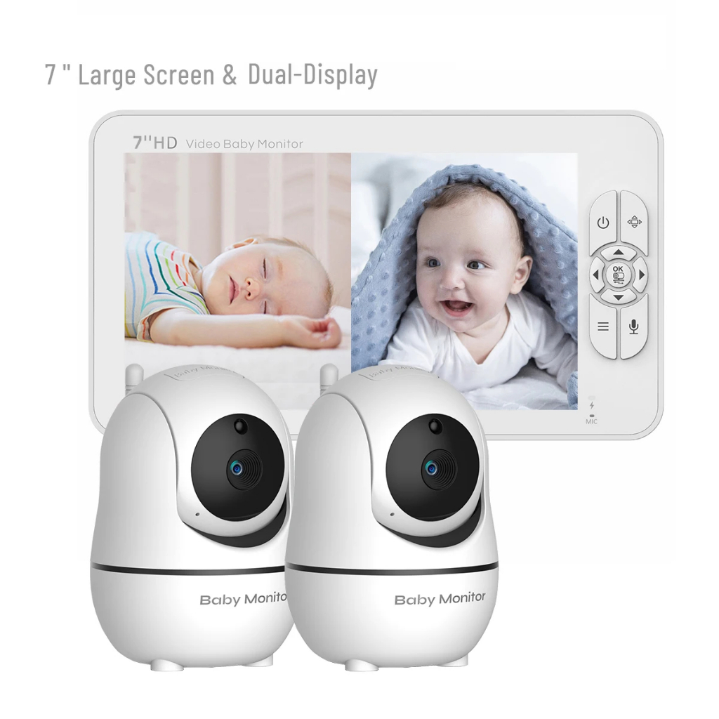 Momobebe Large 7Inch Wireless Baby Dual Monitor 355 Angle Audio Video Night version two way talk