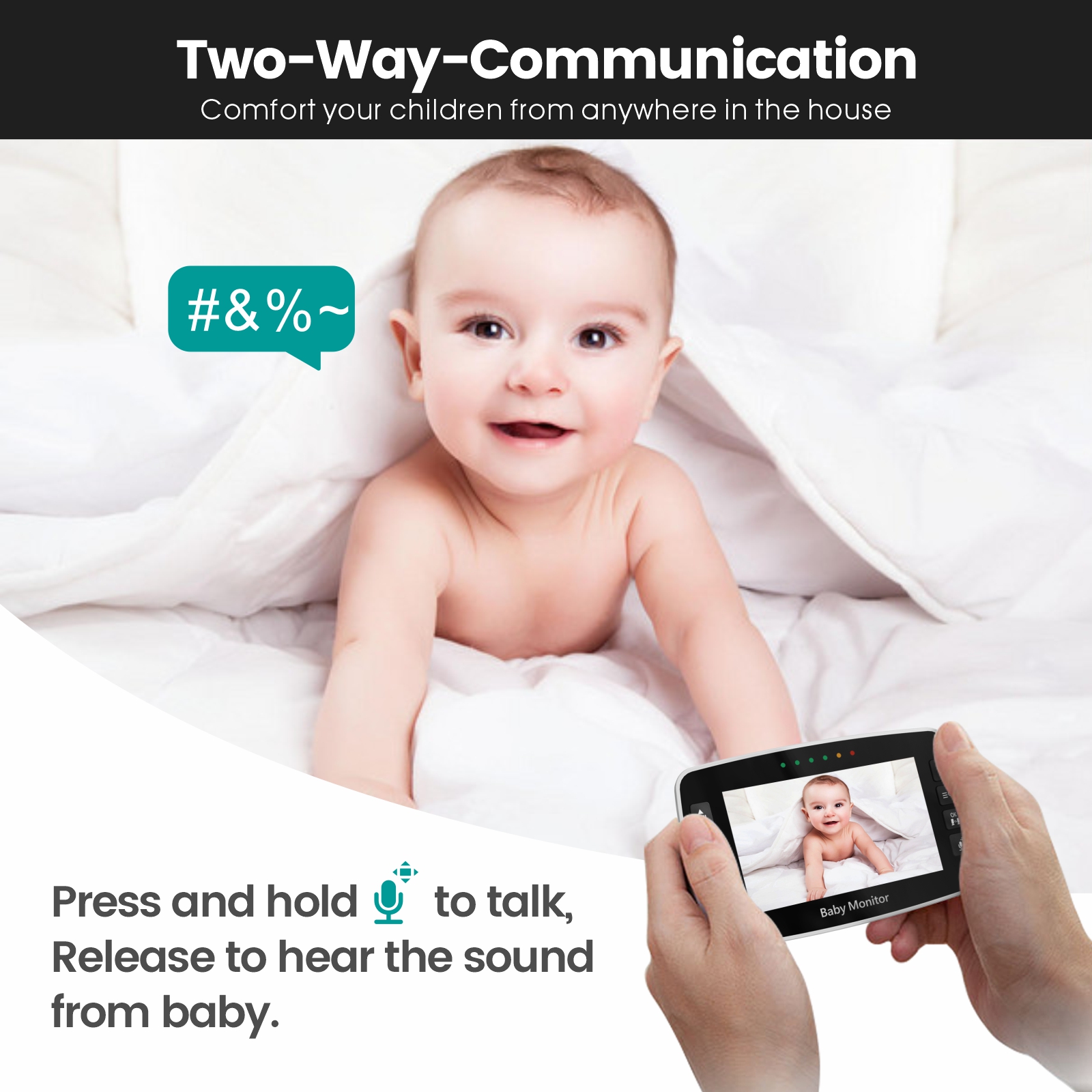 Momobebe  4.3 Inch Wireless Baby Monitor Intercom with 355 Degree Wide Angle and Night Vision