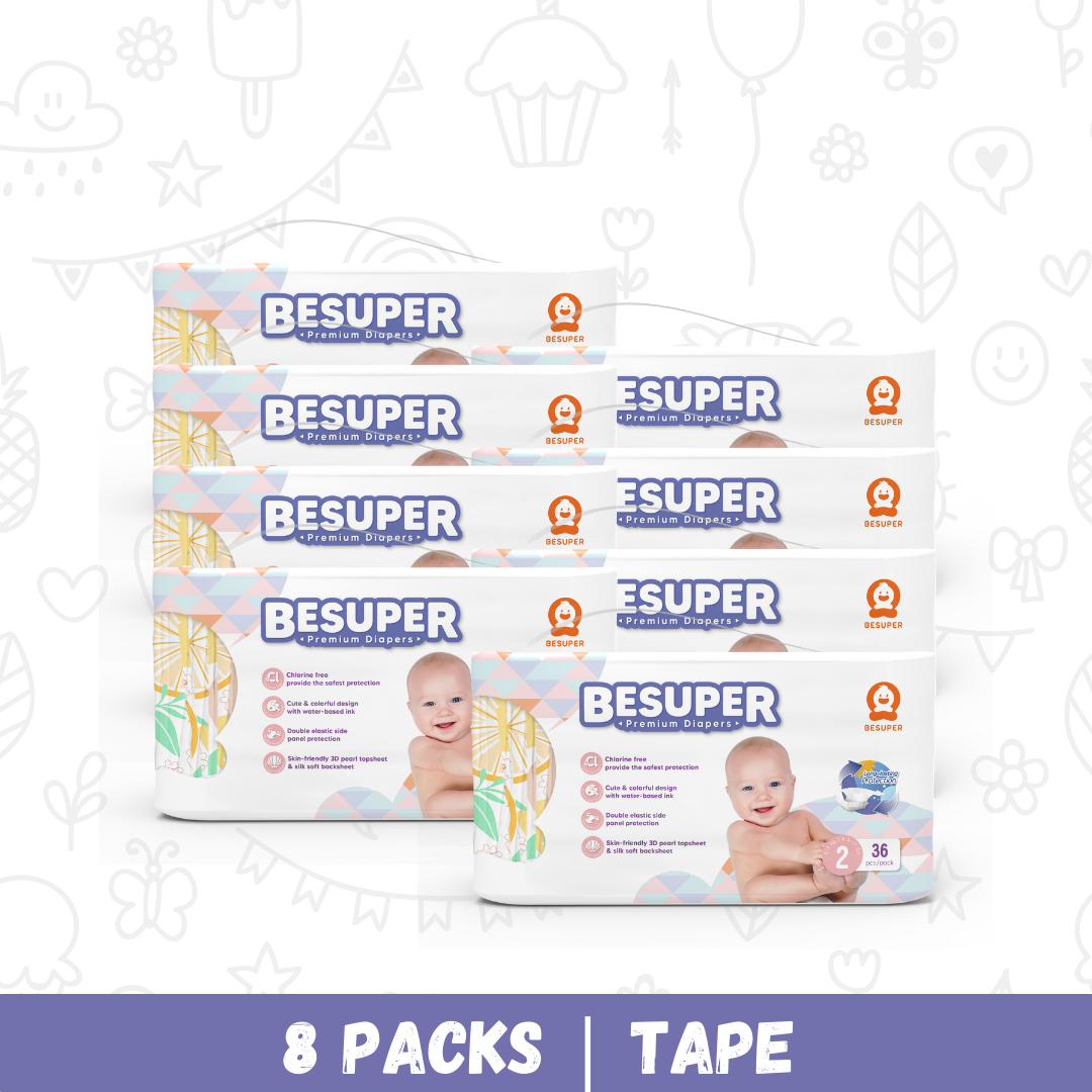 (Bundle of 8) Baby Express Besuper Premium Diapers - Tape (Size 2)