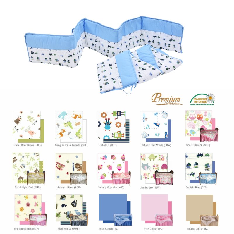 Babylove Premium 100% Cotton Cot Bumper (Full Surrounding) - Assorted + Cot Fitted Sheet