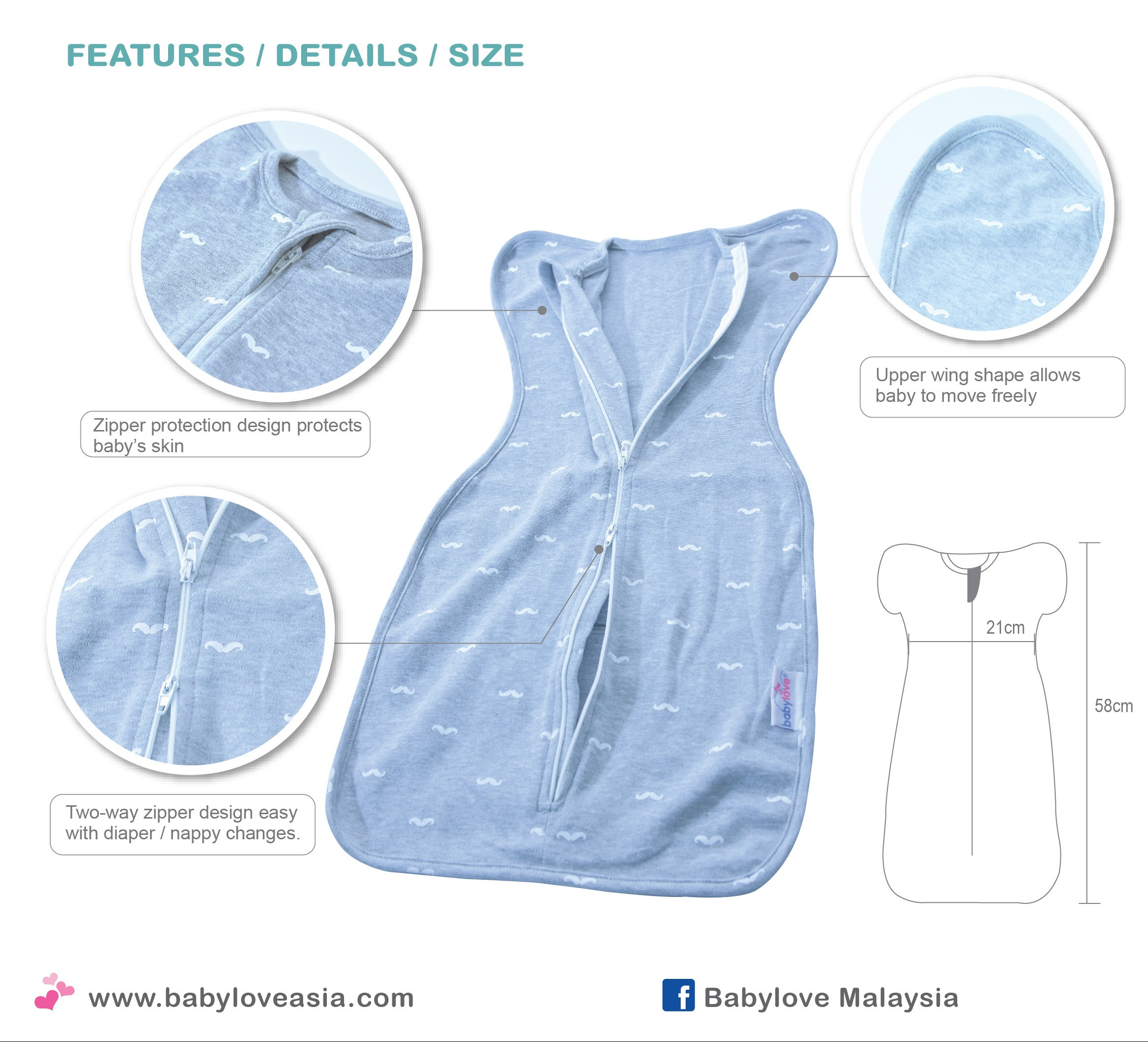 Babylove Zip-Up Cocoon Newborn Swaddle