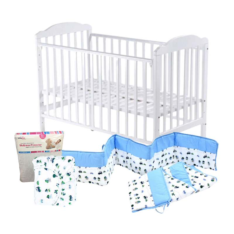 Babylove Best Basic Baby Cot Package with Foam Mattress + Bumper + Fitted Sheet + Mattress Protector + Delivery + Installation + Free Gift worth $30 (120x60cm Size)
